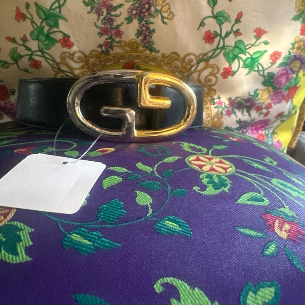 Gucci Black Leather Belt with Gold/Silver Double G Buckle 80/32 - Picture 9 of 9